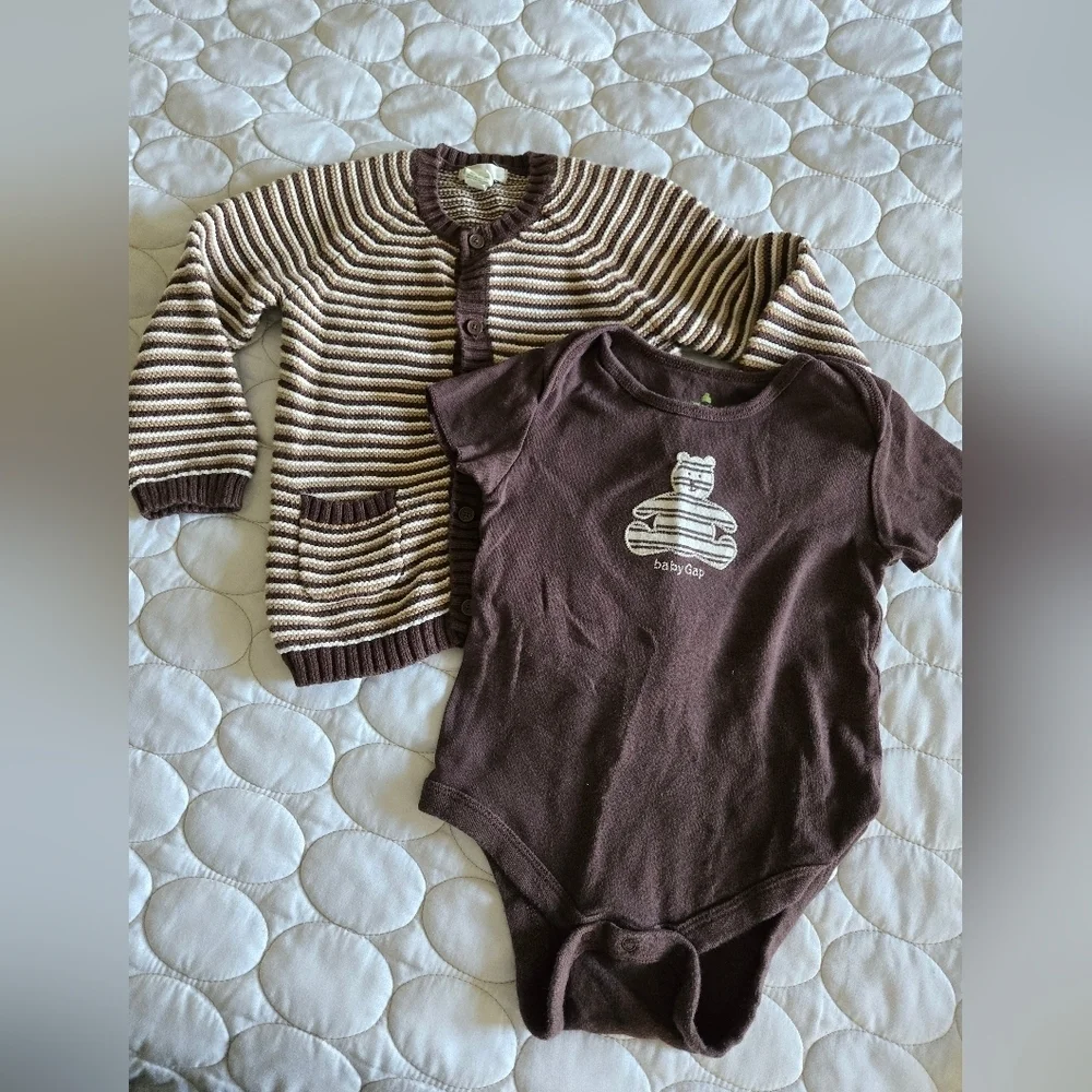 Baby Gap Striped Organic Cotton Onsie Cardigan Sweater 6-12 Cottagecore Scandi